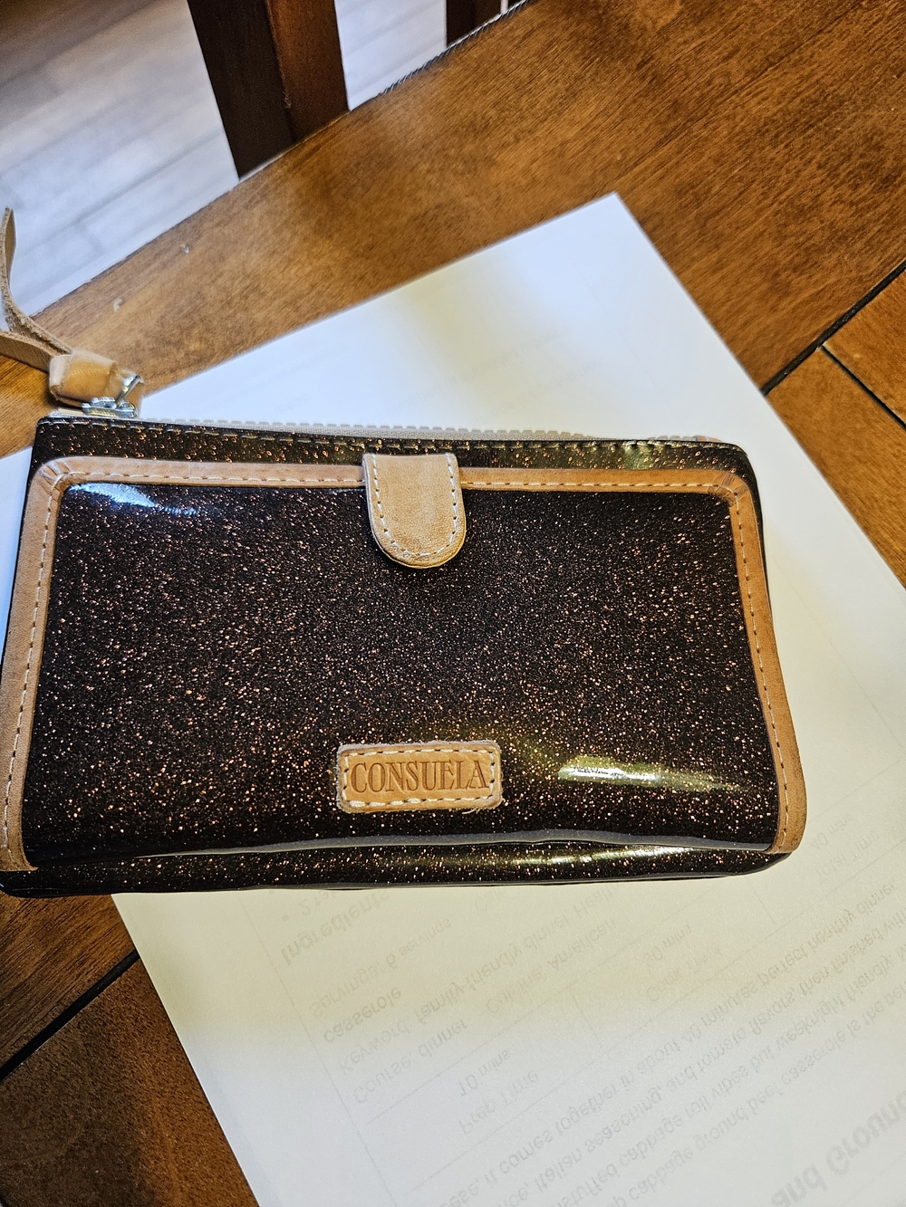 Consuela Ember Glitter Slim Wallet with Tan Trim